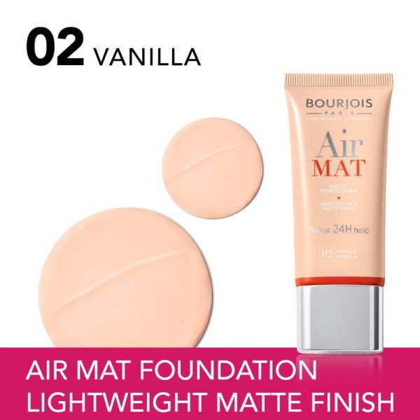 کرم پودر مات بورژوا مدل Always Fabulous Air Mat شماره 02 رنگ Vanilla حجم ۳۰ میلی‌لیتر  Bourjois Always Fabulous Air Mat Foundation 24H – Shade 02 Vanilla – 30ml - Image 2